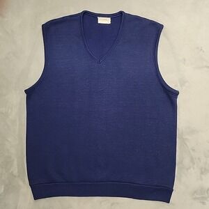 VTG Creslan And Rayon Sweater Vest Mens XL Blue V-Neck Knit Sleeveless Pullover